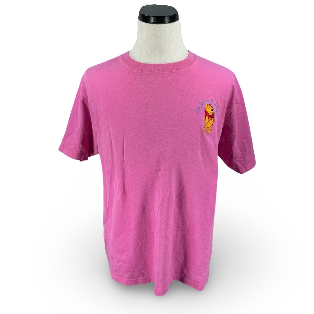 Vintage Winnie the Pooh Felt a Laugh Pink Embroidered T-Shirt Mens Large USA